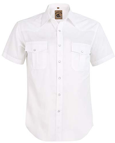 COEVALS CLUB Mens Shirts Short Sleeve Casual Push Button Plaid Suit Regular Fit Western Cowboy Pearl Snap Two Pockets Work Derss Button Up Shirts (White 5# M)