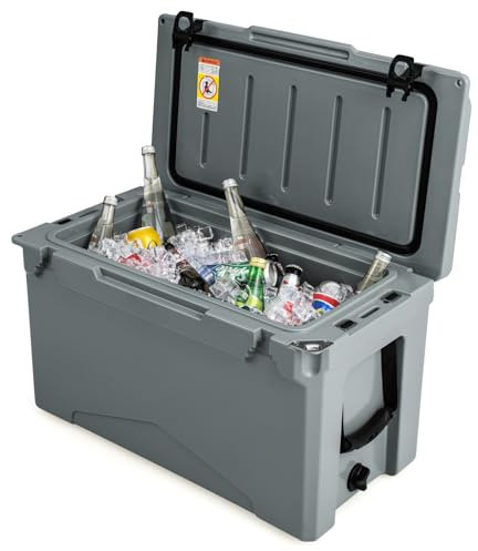 COSTWAY 47L Isolierbox Kühlbox tragbar, Wärmebehälter mit Flaschenöffner und Abflusssystem, Thermobox Speisetransportbehälter für Camping Picknick (Grau)