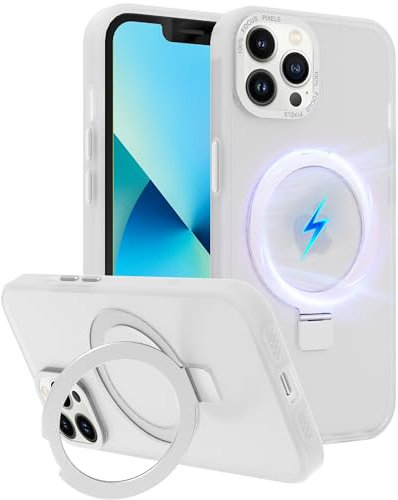 SOOFUN for iPhone 13 Pro Max Case with Stand, for iPhone 13 Pro Max Case Compatible with Magsafe, Magnetic Stand for iPhone 13 Pro Max Case Shockproof Magnetic Ring Holder Protective Cover (White)
