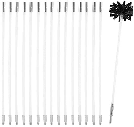 OUZBEM Trockner-Entlüftungskanal-Reiniger-Set, Schornstein-Reinigungsbürste, Kehrwerkzeug mit 6/9/12/15/18 flexiblen Stangen-Bohraufsatz Vision