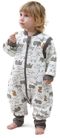 MIKAFEN Baby Schlafsack mit Füßen 2.0 Tog 100% Baumwolle, Kinder Ganzejahres Schlafsack mit Abnehmbare Ärmel, Ganzjährig Schlafsack mit Beinen,Tier, 4-5 Jahre
