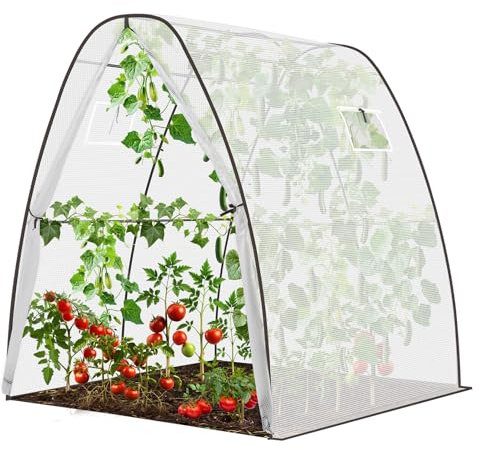 Sekey Gewächshaus Groß 180x180x200cm, Begehbar Tomatengewächshaus Stabil Winterfest, überwinterungszelt für Pflanzen, Foliengewächshaus für Tomaten, Weiß