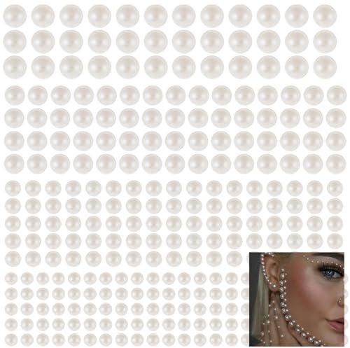 Mynoozi 2800Pcs Pearl Stickers, Self-Adhesive Pearls and Gems, White Flat Back Pearls Stickers 3/4/5/6mm, Suitable for DIY Crafts, Make-up, Nail Art, Hair Accessories-4 Sheet