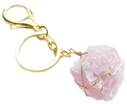 Porte-clés enveloppé de pierre brute fait à la main, améthyste naturelle, pierre de quartz rose, porte-clés irrégulier, personnalité, mode hommes et femmes, ornements assortis, Quartz rose, t