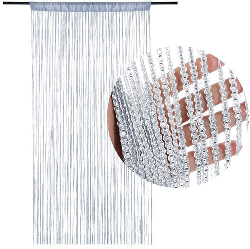 String Curtains for Doors (1 Pc Silver) - Glitter Hanging Doorway Window Wall Backdrop for Birthday Wedding Festival Photography Decoration - Polyester and Foil, 100x200CM