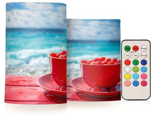 Mnsruu Flickering Flameless Candles Red Teacup Red Candy LED Candles with Remote Timer Set of 2 Battery Operated Candle Home Decoration