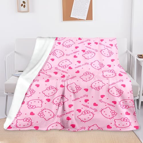 Hel-lo Kit-ty Kuscheldecke, Cartoon Kit-ty Decke, Flauschig 3D Anime Kuscheldecke, Decke Nickerchen, Plüsch Schlafdecke, Rosa Decke für Kinder, Mädchen und Erwachsene, Sofadecke 100 * 150cm (B)