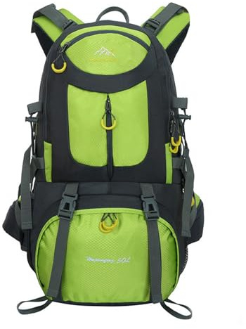 PORRASSO 50L Wanderrucksack Wasserdichter Rucksack Reiserucksack Trekkingrucksack Hiking Backpack für Damen Herren Camping Radfahren Klettern Reisen Sport Grün
