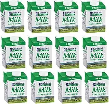 Lakeland Semi-Skimmed UHT Milk 500ml (Pack of 24) | Creamy Taste, Shelf-Stable, Perfect for Tea, Coffee & Cooking | Ultra-Heat-Treated for Freshness and Extended Shelf Life | Great for Travel & Office