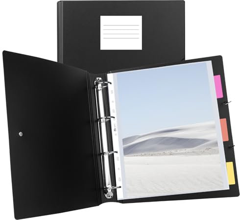 Agoer 4 Ring Binder Display Folders,2 in 1 A4 Book Presentation Folders with Safety Rope,60 Clear Punched Pockets,2 Plastic Card Sleeves and Divider Page,Project File Document Folder for School Office
