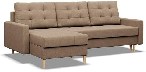 Mebligo - Ecksofa mit Schlaffunktion und Bettkasten Elma, Eckcouch Universelle Seite, Sofa L Form (BxTxH) 223 x 140 x 88 cm, Couch Wohnzimmer, Ecke Sofa, Braun (Lux 2)