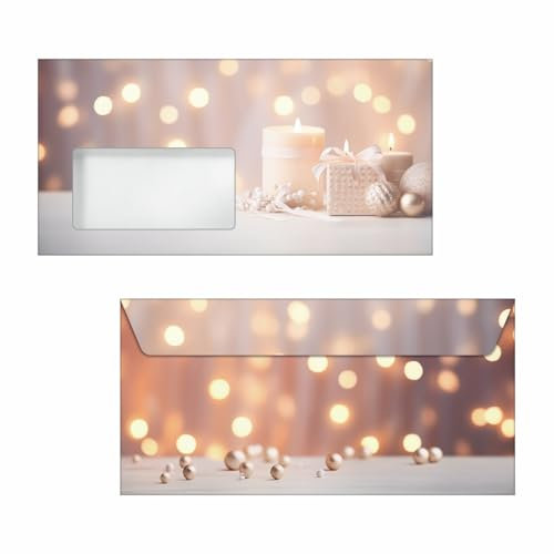 SIGEL DU634 Weihnachts-Umschlag Golden Glow gold/beige/champagne, gummiert, DIN lang, 50 Stück