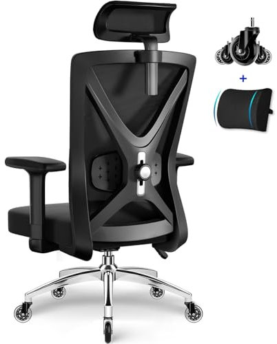 Daccormax Bürostuhl ergonomisch, Bürostuhl Schreibtischstuhl mit Verstellbaren Armlehnen, Weiche Lendenstütze aus Naturschwamm und Kopfstütze, Chefsessel Drehstuhl Wippfunktion Bürostuhl 150kg