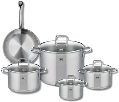 ELO 9695150 Kochgeschirr-Set, 5-teilig, 1 Bratpfanne 24 cm und 4 Kochtöpfe 14, 16, 20 und 26 cm Elo Profi, Citrin, Edelstahl, Induktion