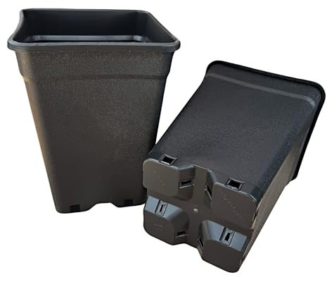 Growcery Heavy Duty Square Plastic Plant Pots - Extra Thick Sturdy Black Nursery Containers for Indoor Outdoor Gardening, Available in 0.5L, 1L, 2L, 3.5L, 5L, 6.5L, 7L, 11L, 14L, 18L & 25L (5, 3.5L)