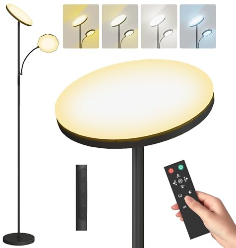HOMCOM LED Floor Lamp for Living Room Dimmable Uplighter Standing Lamp | Stepless Mother and Child Uplighter, Reading Light, 4 Scene Modes, 2700K-6500K Colour Temps, 4 Brightness Levels, Remote