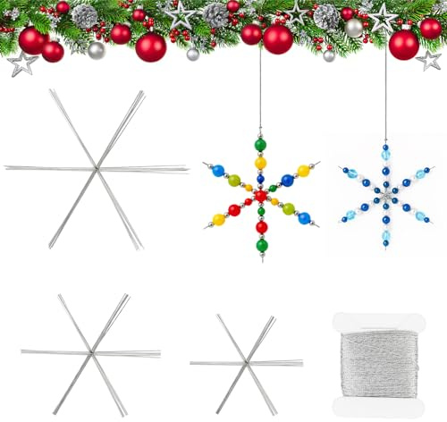 24 Stk Weihnachten Drahtsterne, Schneeflocken Drahtsterne Rohlinge, 3 Größe | 9,5/11,5/14,5 cm, Bastelset Weihnachtsdeko mit 20 m Silber Schnur, für Perlensterne DIY Schmuck Weihnachten Winter Deko