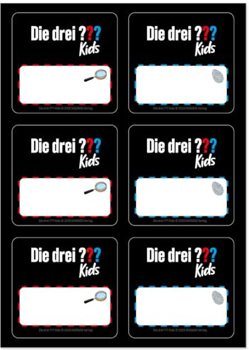 Namensaufkleber * DIE DREI ??? KIDS * zum Beschriften | 6 Sticker auf einem A5 Bogen | als ergänzende Alternative zu Pappbecher | Aufkleber zum Kindergeburtstag & Basteln