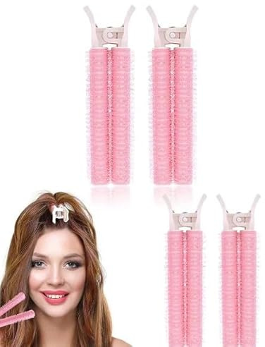 4 x rosa Lockenwickler mit Clip, tragbarer Haarvolumenclip, Volumenwurzel-Clips, Pony-Lockenwickler, DIY-Haar, Styling-Zubehör, selbstgreifende Volumenwurzelrollen, Styling-Werkzeuge und Geräte