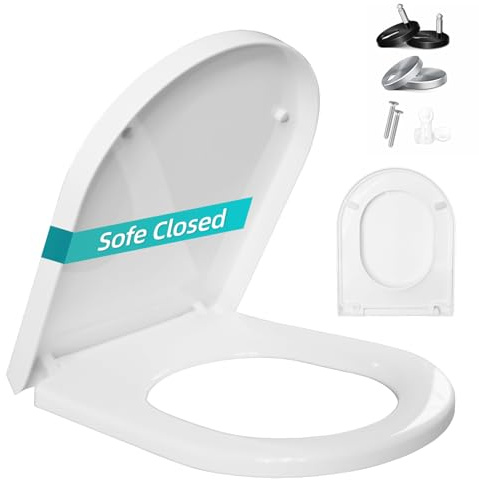 Shgjutop Toilettendeckel mit Absenkautomatik, WC Sitz mit Absenkautomatik, Klodeckel mit Quick Release, Antibakterielle Klobrille in D Form, Neue Weiß Toilettensitz, bis 200 kg, Robuster Kunststoff