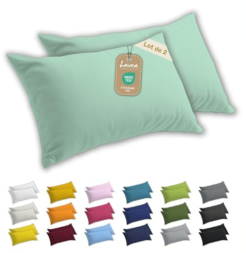 Lavea® 2er Set Kissenbezug 40x80 - Eukalyptus | 100% Baumwolle Jersey – Weiche Kissenhülle & Kopfkissenbezüge, OEKO-TEX® Standard