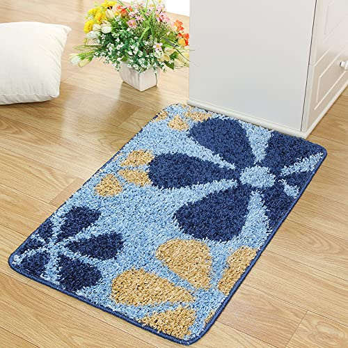 Bath Mat Blaue Blume Badmatte Mikrofaser Duschvorleger Langlebig rutschfest Badezimmerteppich Schnelltrocknend Badematte Verdicken Badmatten Waschbar Badvorleger 50x80cm