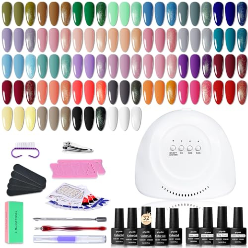 Kit de Manucure Gel 36 Pièces avec Lampe U V LED, Kit Vernis Semi Permanent Complet - Ensemble Classique Noir, Blanc, Nude, Bleu et Violet, Inclut Tous les Outils, Idéal Toute l'Année