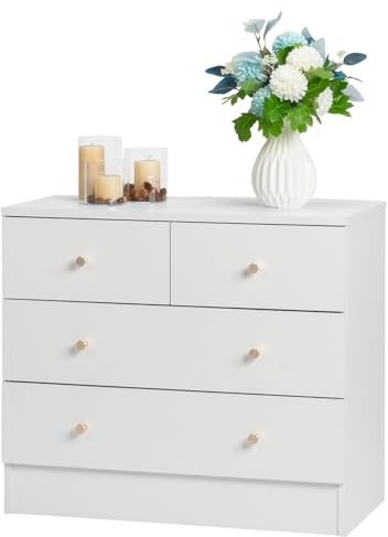 LEADZM Commode à 4 tiroirs, Commode Chambre, 66x33x57,5cm Blanc | Meuble Rangement, Armoire à tiroirs