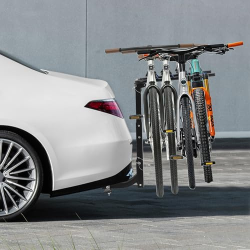 Garvee Car Bike Rack, 4 Bike Rack for Car Tow Bar, Heavy Duty Steel Towbar Mounted Bike Carrier, Folding Design with Anti-Wobble System & Straps, Fits 2-Inch Towbars on SUVs, Estates, Hatchbacks