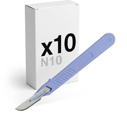 KMINA Bisturi Sterile Monouso N. 10 (10 Unità) Lama in Acciaio Inox 6Cr13 con Manico ABS, Confezione Singola Termosaldata, Senza Lattice per Tagli di Precisione