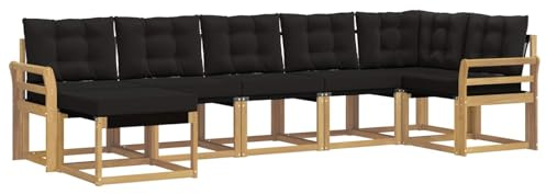 vidaXL Outdoor-Sofagarnitur mit Kissen 7 pcs Weiß und Schwarz, Moderne Loungemöbel für draußen, wetterfestes Sofa, Bequeme Sitzgelegenheit, minimalistisches Gartenmöbel