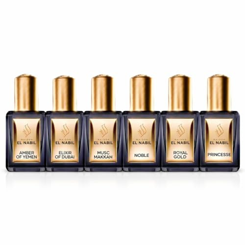 El Nabil - 6 Stück Parfüm-Extrakt – Prinzessin/Royal Gold/Edle/Makkah/Elixir of Dubai/Amber of Yemen