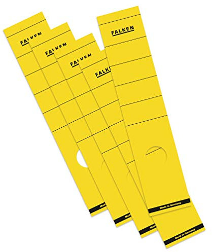 Original Falken 10er Pack Ordner-Rückenschild. Made in Germany. Etiketten 60 x 290 mm selbstklebend für 8 cm breite Ordner gelb