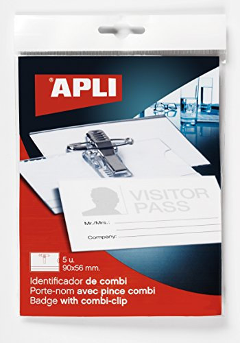 APLI 11745 – Kit 5 Porte-badges avec Pince + épingle (90 x 56 mm), 5 unités