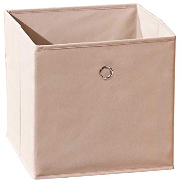 Inter Link – Faltbare Aufbewahrungsbox – Klappbarer Objekthalter – Stoff Faltbox – Aufbewahrungsbox für Raumteiler oder Regale – 32 x 32 x 32 cm – Mit Fingerloch – Winny – Beige
