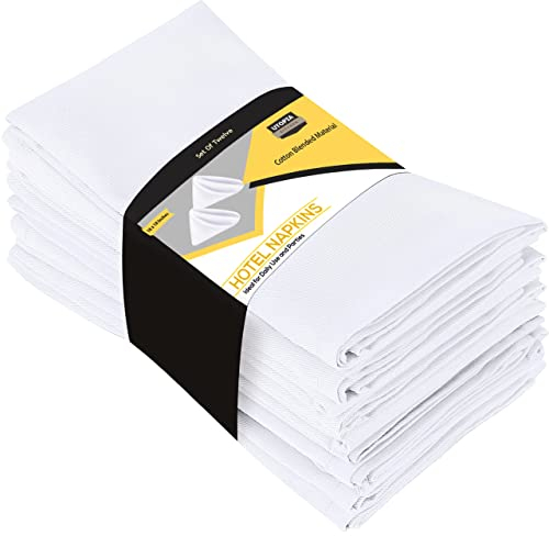 Utopia Kitchen Cloth Napkins [12 Pack] 46x46cm, Cotton Blend Washable and Reusable Table Dinner Napkins for Hotel, Lunch, Restaurant, Weddings, Event and Parties (White)