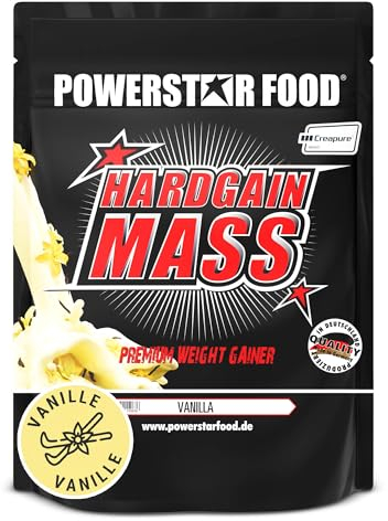 Powerstar HARDGAIN MASS 1600g | GAIN DE POIDS avec créatine & sans ajout de sucre | Masse, force & développement musculaire rapide | Fabrication allemande | Shake pour prise de masse | Vanille