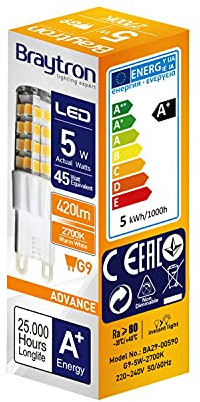 BRAYTRON LED Leuchtmittel 5W 420 Lumen G9 matt warmweiß (2700 K)