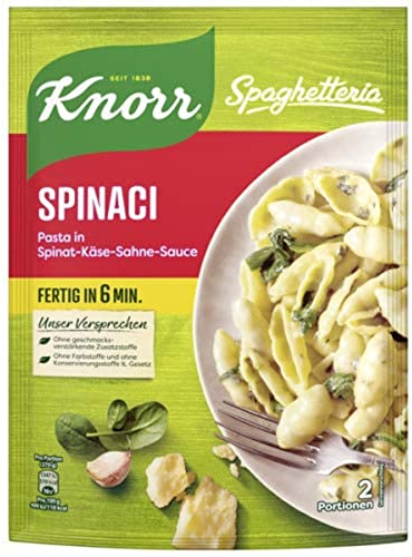 Knorr Spaghetteria Spinaci Nudel- Fertiggericht Pasta in Spinat-Käse-Sahne-Sauce, 160 g 2 Portionen