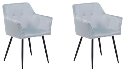 Beliani Esszimmerstuhl 2er Set Samtstoff Metallbeine Retro Stil hellgrau Jasmin
