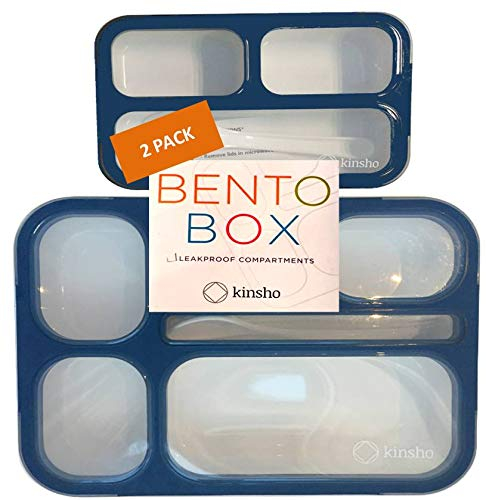 Kinsho Kinder Bento Lunch-Box und Snack-Container-Set | Leak-Proof Lunch-Boxes + Container Für Snacks | Jungen Teens Erwachsene | Bpa Kostenlose | Zubehör 2 Navy Blau & Mini