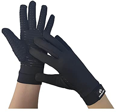 COPPER HEAL Arthrose Kompressionshandschuhe Rheumatischer Karpaltunnelsyndrom volle Handschuhe (L, Black)