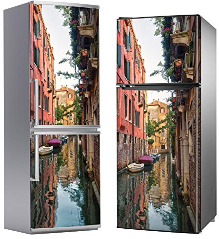 MEGADECOR DECORATE YOUR HOME Vinilo Adhesivo Decorativo para Nevera, Especial Libre De Burbujas, Pequeñas Embarcaciones en Venecia (185cm x 60cm)