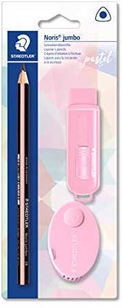 STAEDTLER Pastell Set zum Schreiben und Malen, mit dickem Jumbo-Bleistift, Radierer, Doppel-Spitzdose, hohe Qualität, 61 SBK4 PA