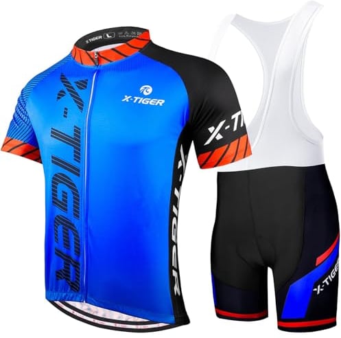 X-TIGER Herren Fahrradtrikot kurzärmliges Set mit 5D-Gel-gepolsterten Shorts Fahrradbekleidung Set für Mountainbikes