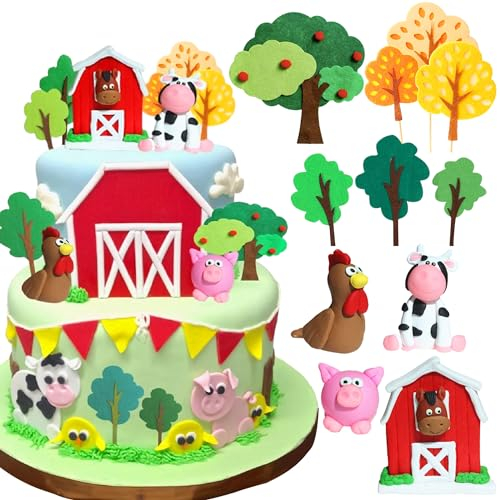 JeVenis Animal de granja decoración de la torta de cumpleaños de animales de granja Cake Topper Vaca decoración de la torta de animales de granja Baby Shower Fiesta de Cumpleaños Decoraciones