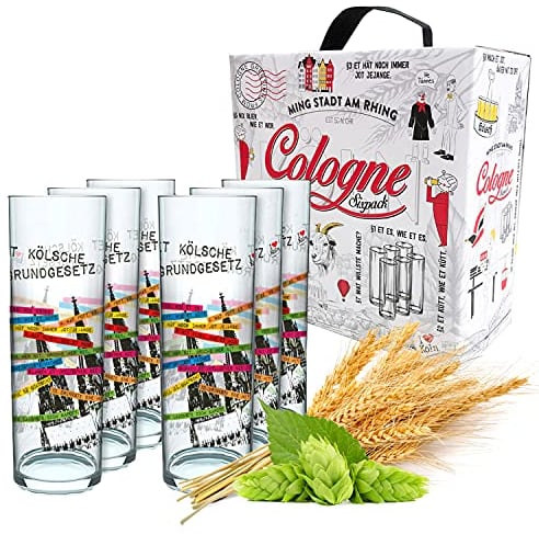 3forCologne Kölschglas 6er Pack bunt 0,2ml, Kölner Stangen mit Grundgesetz, Biergläser Gläser Trinkgläser mit Aufdruck. (MADE IN GERMANY), Größe:276 EU