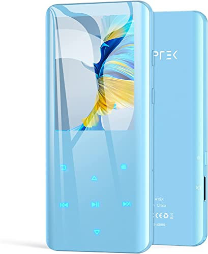 AGPTEK 32Go Haut-Parleur MP3 Bluetooth 5.0 avec Boutons Tactiles, 2.4 Pouces Grand Écran Lecteur Musical Sport HiFi Audio en Métal avec Bouton de Volume/Podomètre/Radio FM, Carte TF Jusqu’à 128G-Bleu