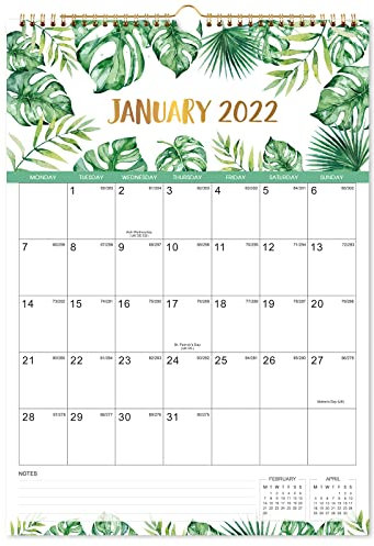 WandKalender 2021-2022 - Monatlicher Wandkalender mit dickem Papier, 43,8 x 30,8 cm, Juli 2021 - Dezember 2022, große Blöcke mit julianischen Daten, Zwillingsdrahtbindung, Hängeloch