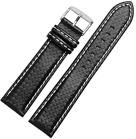 20/22mm Carbon-Faser-und echtes Leder-Schwarz Uhrenarmband-Ersatz mit Schnellspanner Federstegdornschließe Armband, 20mm